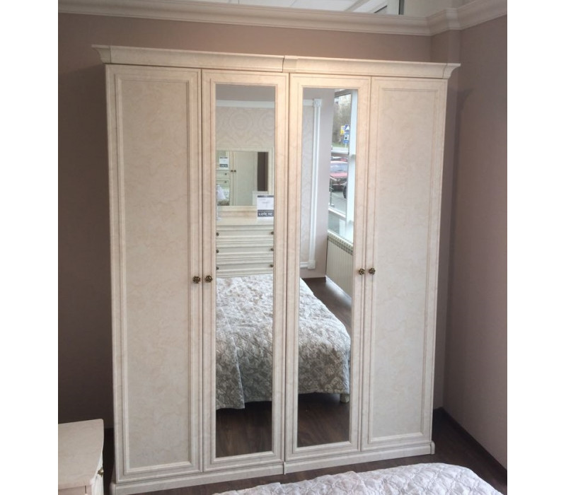 Шкаф Афина 4-дверный с зеркалом крем корень Эра-Мебель