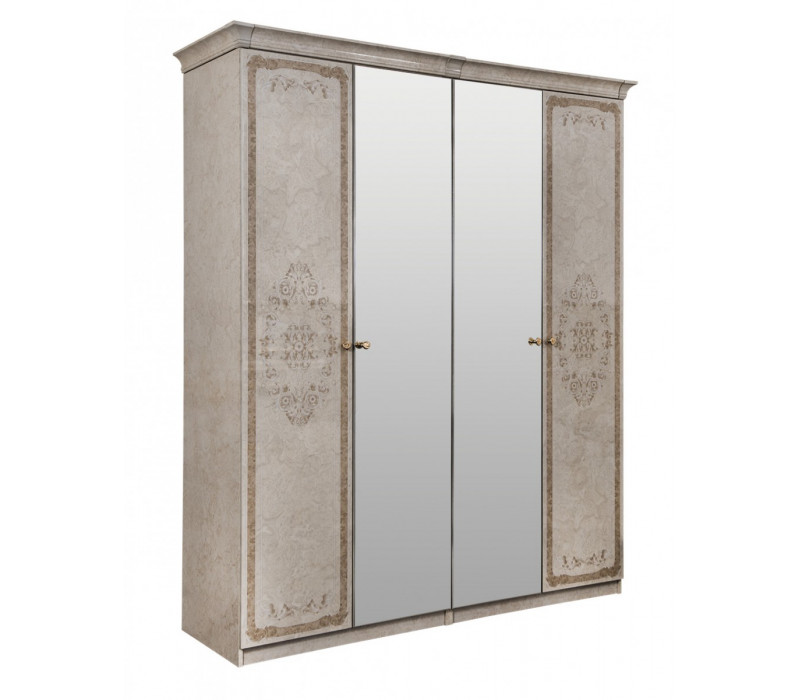 Шкаф Патрисия 4-дверный с зеркалом крем корень глянец Эра-Мебель